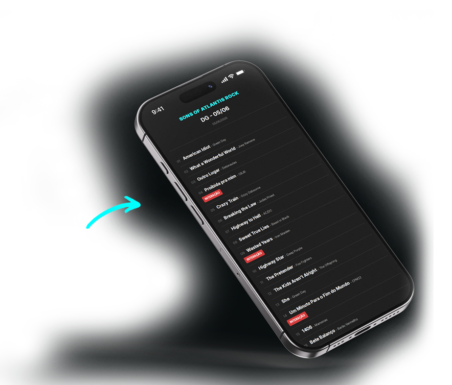 Setlist aberta no celular em modo de visualização